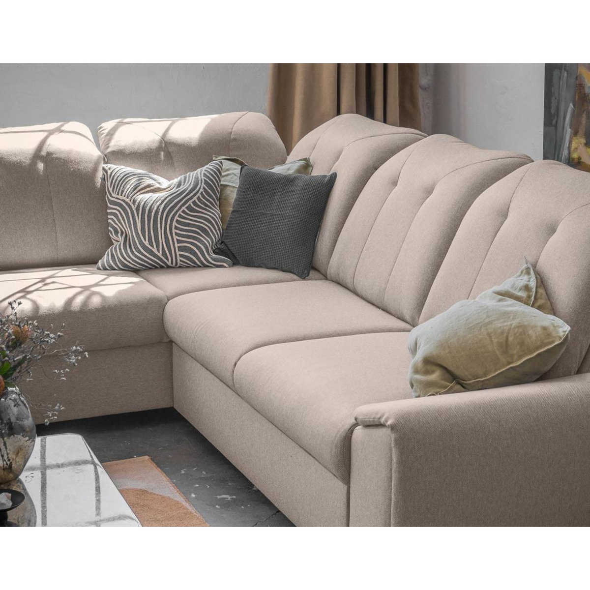 BEST MOBILIER Paul - canapé d'angle gauche - 5 places - convertible avec coffre et têtières - en tissu