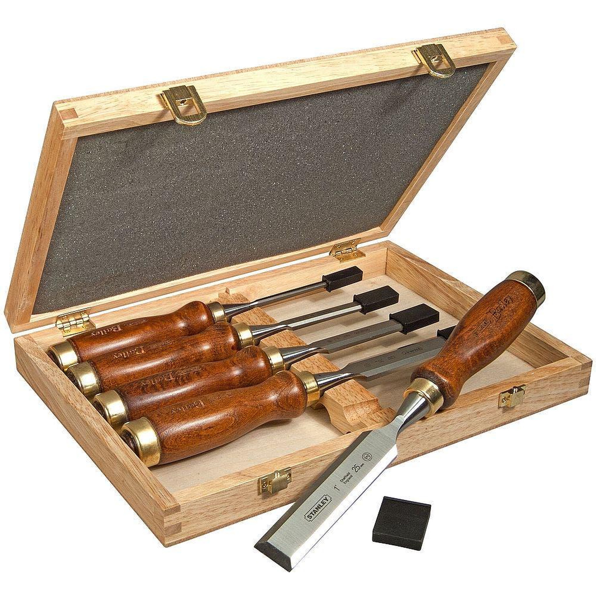 Stanley Coffret de 5 ciseaux à bois bailey 6-10-15-20-25 mm avec lame acier chromé
