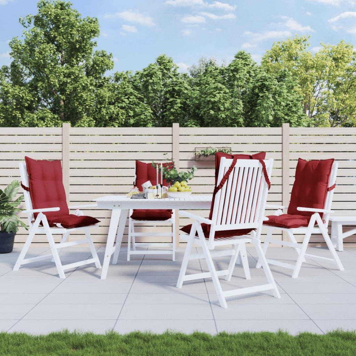 VIDAXL Coussins de chaise a dossier haut lot de 4 rouge bordeaux