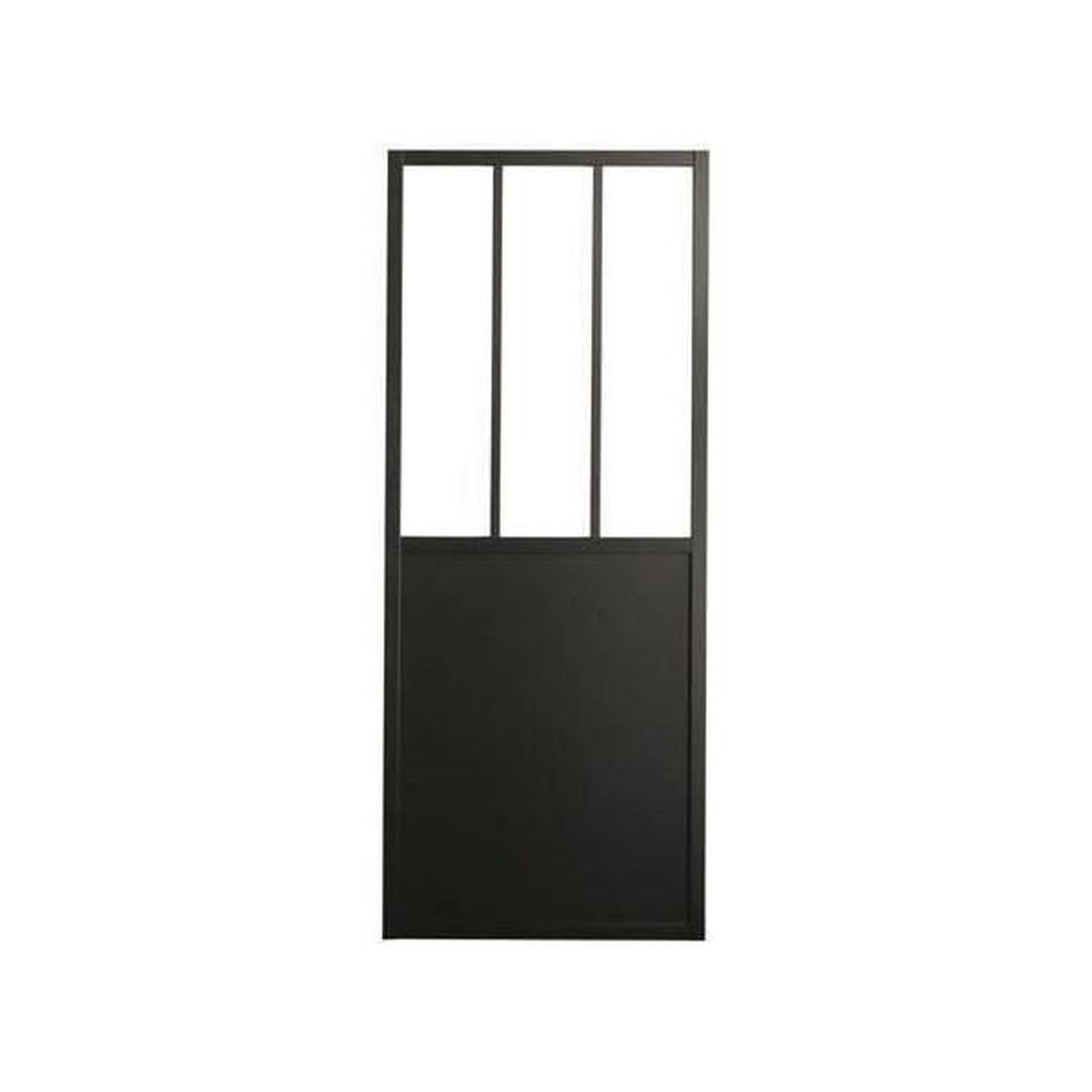Voir la diapositive 2 : OPTIMUM Optimum - kit porte coulissante + rail + bandeau atelier - h 204 x l 93 x p 4 cm - noir verre transparent