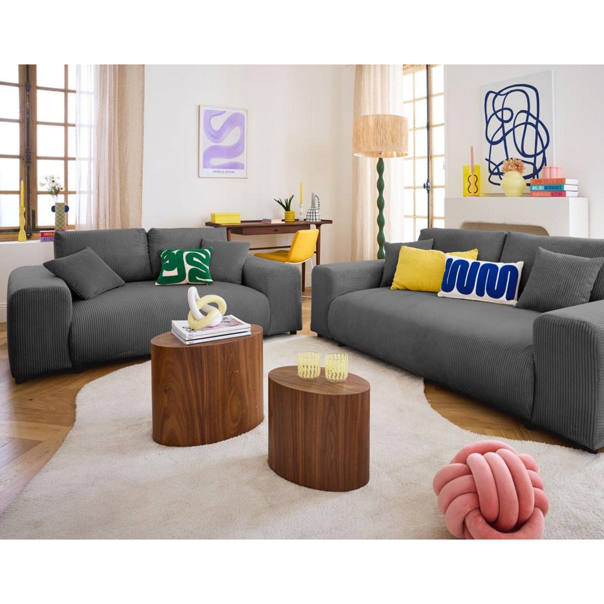 LISA DESIGN Garance - canapé droit 3 places - en velours côtelé