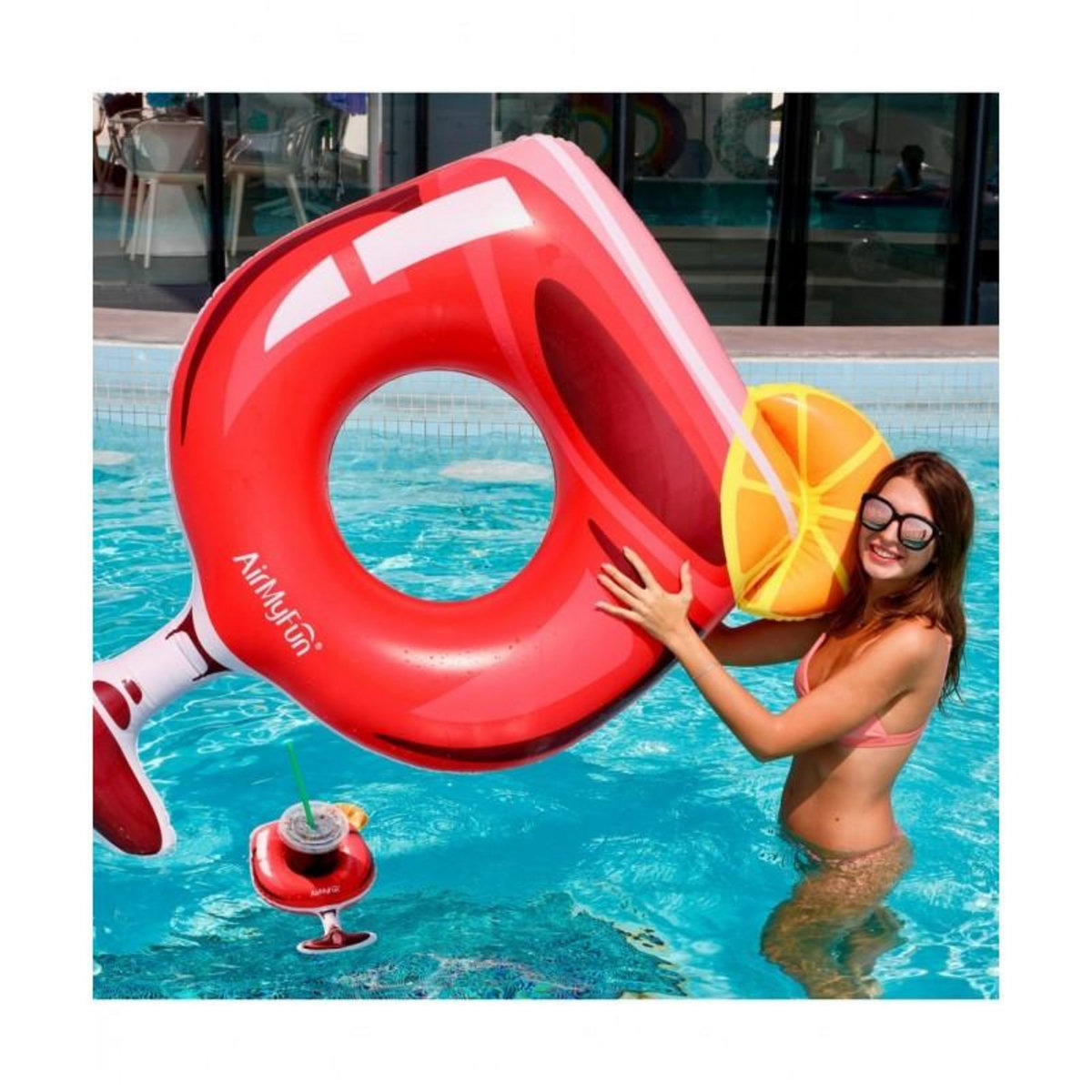 AIRMYFUN Bouée Gonflable XXL et Porte Boisson Gonflable pour Piscine & Plage - Pack Evasion Cocktail passion