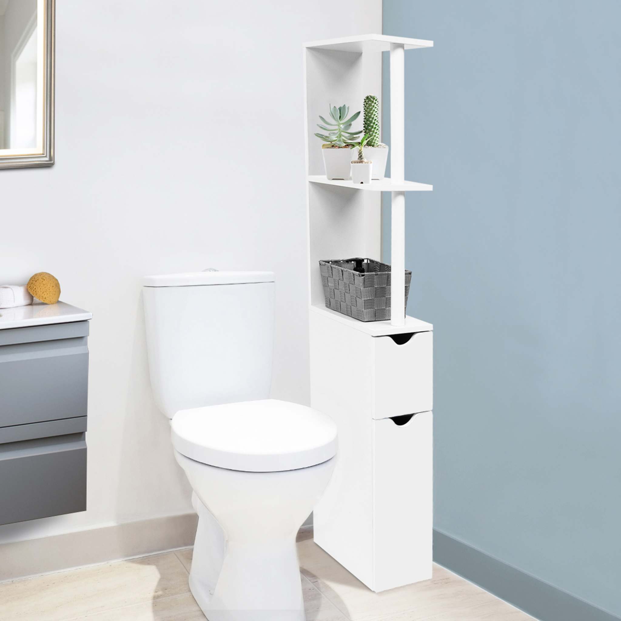 Voir la diapositive 2 : ID MARKET Meuble wc étagère willy bois 2 portes blanc