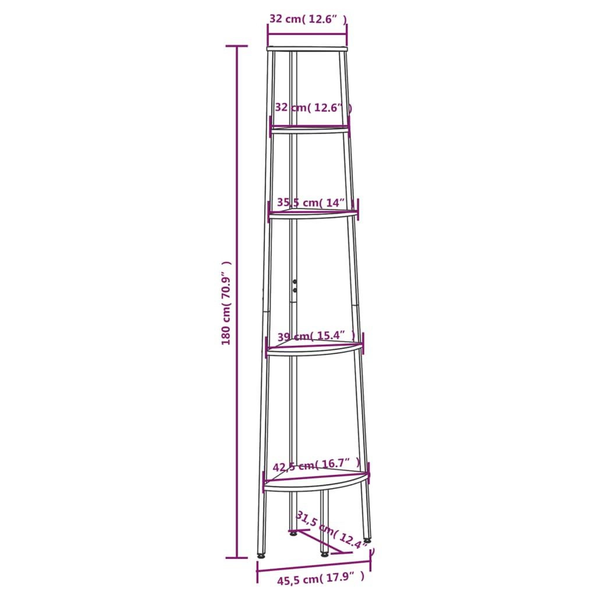 Voir la diapositive 6 : VIDAXL Etagere d'angle 5 niveaux Noir 45,5x31,5x180 cm