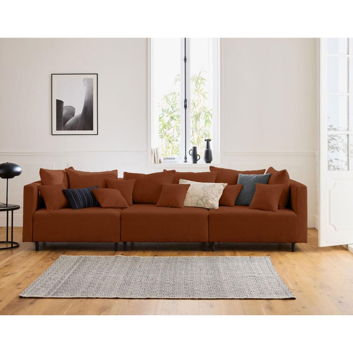 LISA DESIGN Edinburg - module d'assise d'angle gauche - en velours côtelé