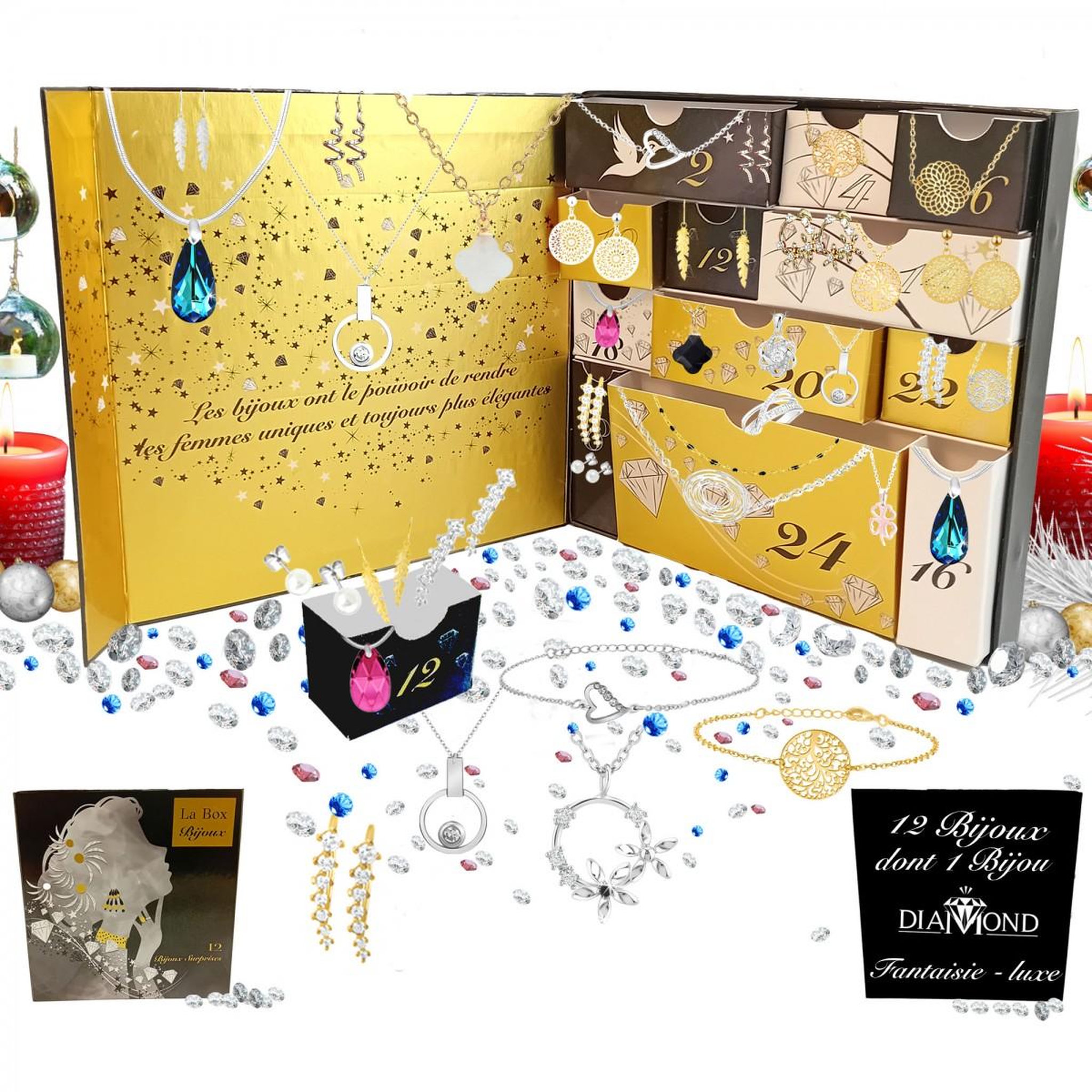 SC CRYSTAL Calendrier de l'avent SC Crystal - 12 bijoux dont un bijou orné d'un véritable DIAMANT