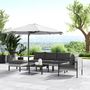 Voir la diapositive 4 : OUTSUNNY Ensemble salon de jardin 5 places 4 pièces coussins anthracite métal époxy noir résine tressée 2 fils gris
