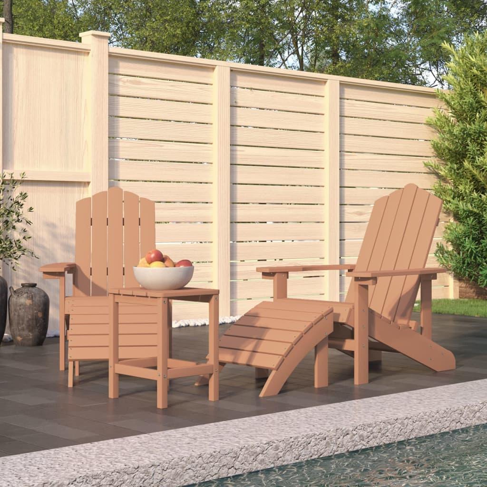 VIDAXL Chaises de jardin Adirondack repose-pied et table PEHD Marron