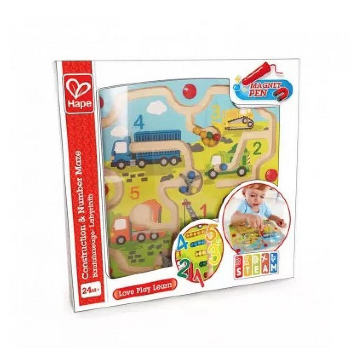 Hape Labyrinthe Magnétique en Bois avec Véhicules de Chantier - Jeu Éducatif Hape