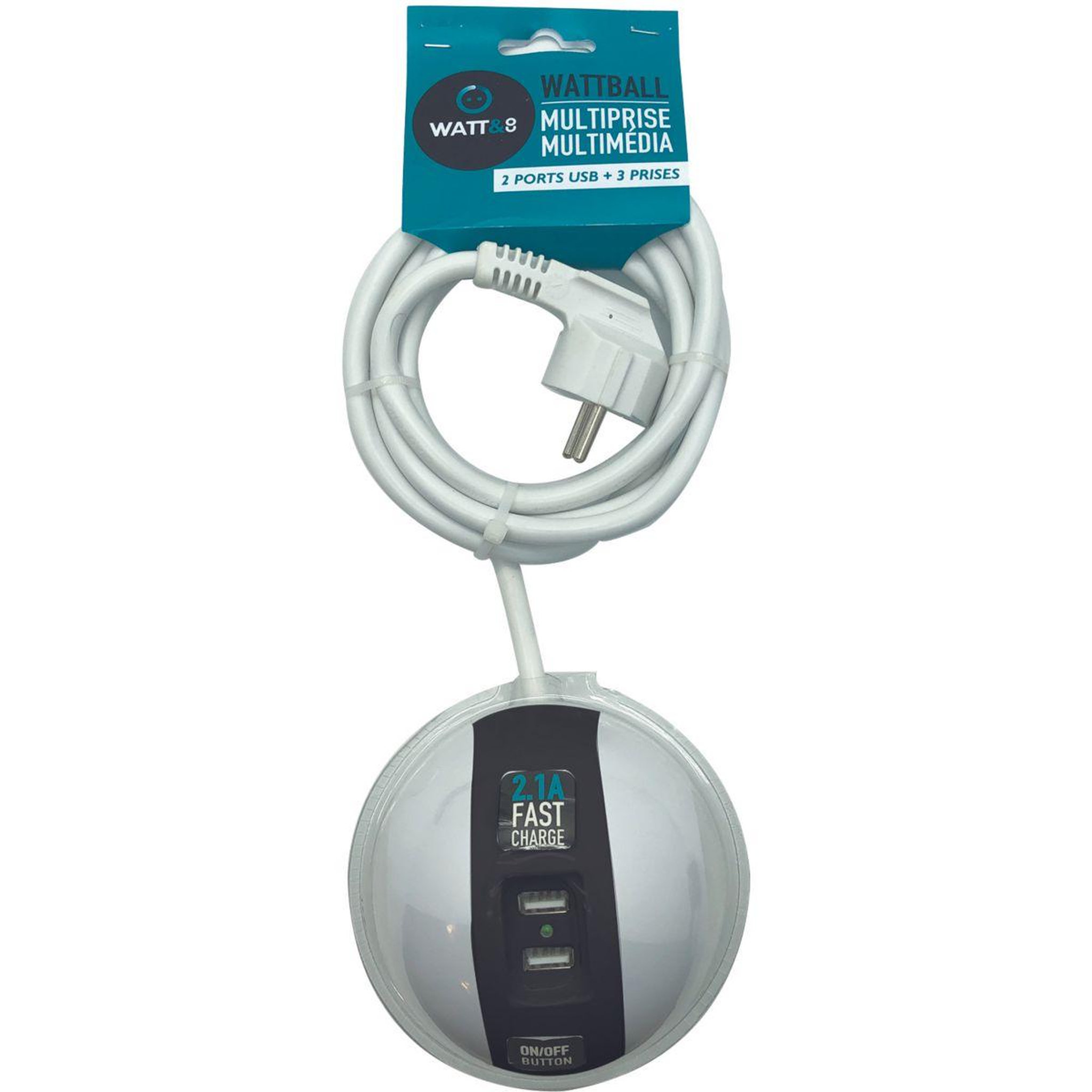 Voir la diapositive 3 : WATT AND CO Multiprise usb wattball blanc - noir