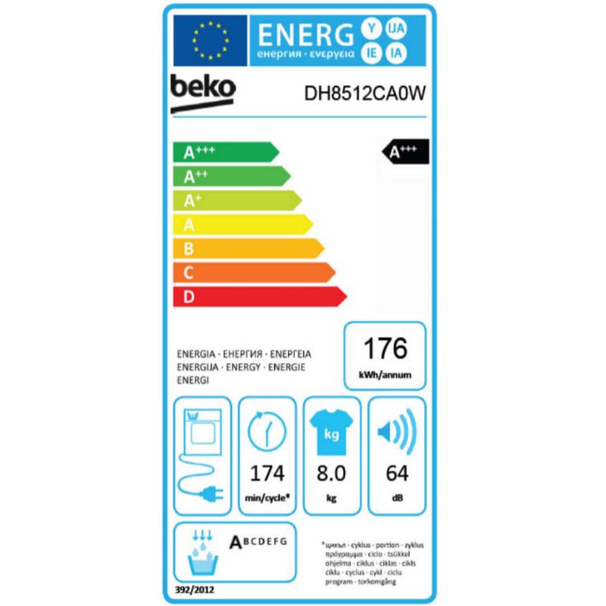 Voir la diapositive 2 : Beko Sèche-linge pompe à chaleur avec condenseur 60cm 8kg blanc - dh8512ca0w