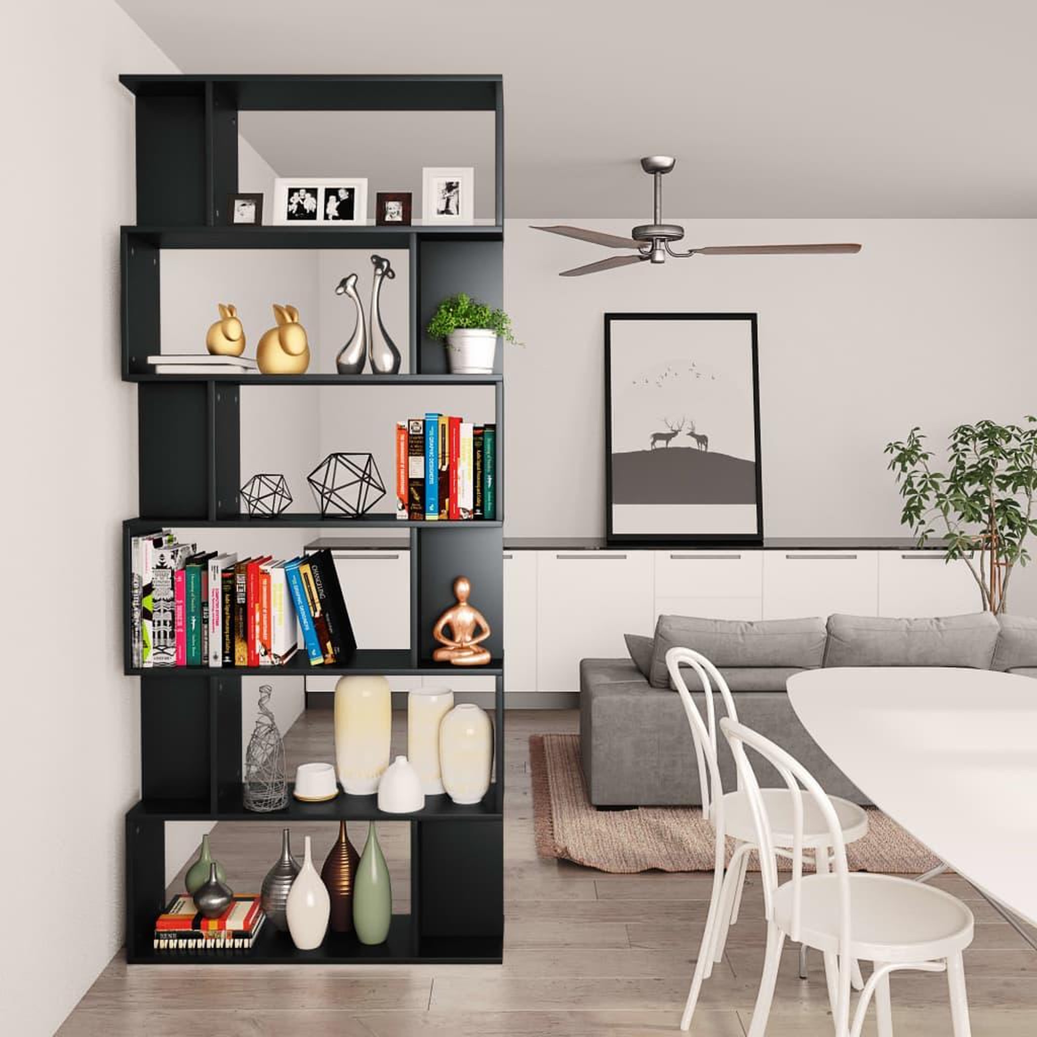 Voir la diapositive 4 : VIDAXL Bibliotheque/Separateur de piece Noir Bois d'ingenierie
