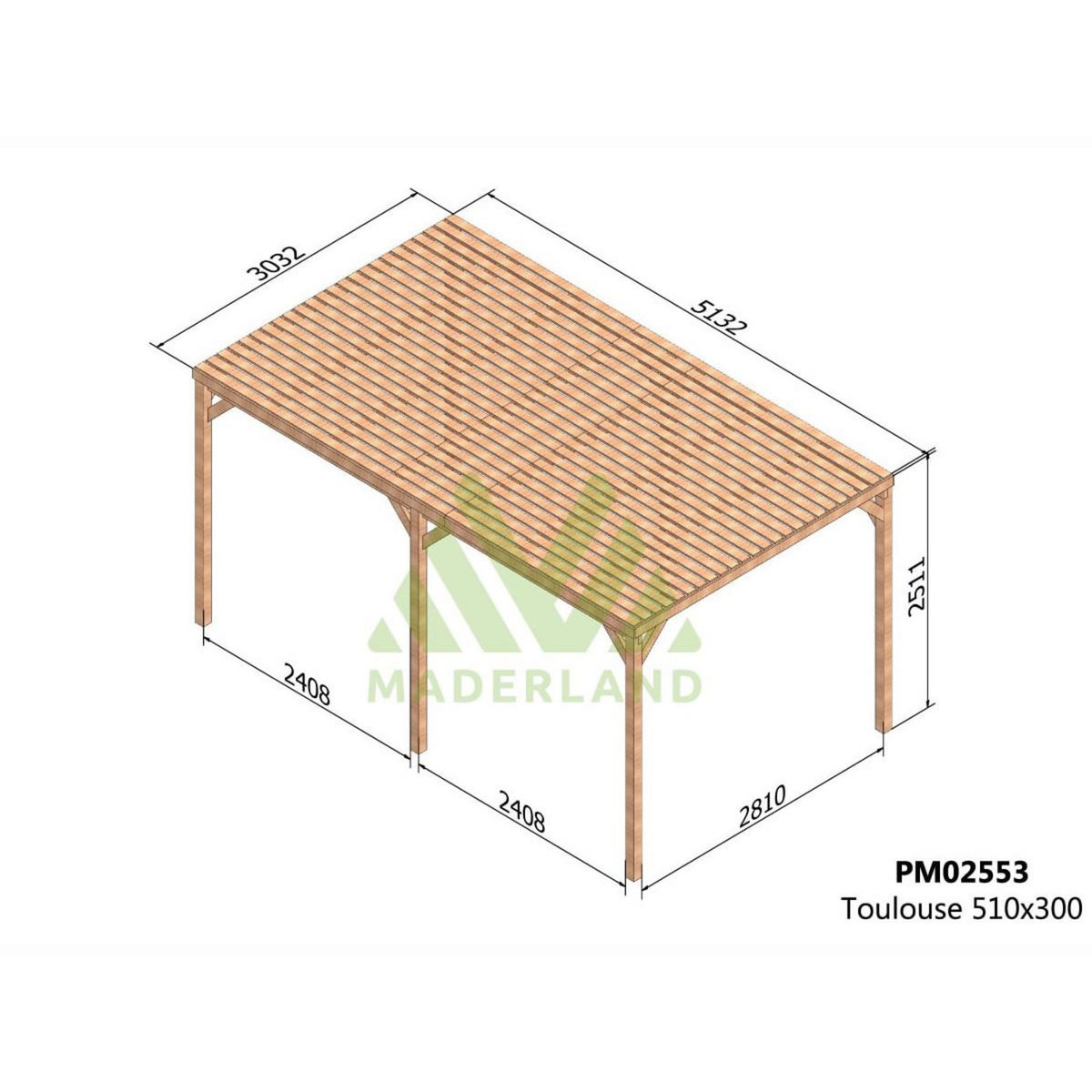 JARDIDECO Pergola en bois Toulouse avec toit semi-ouvert 500 x 300 cm - Maderland