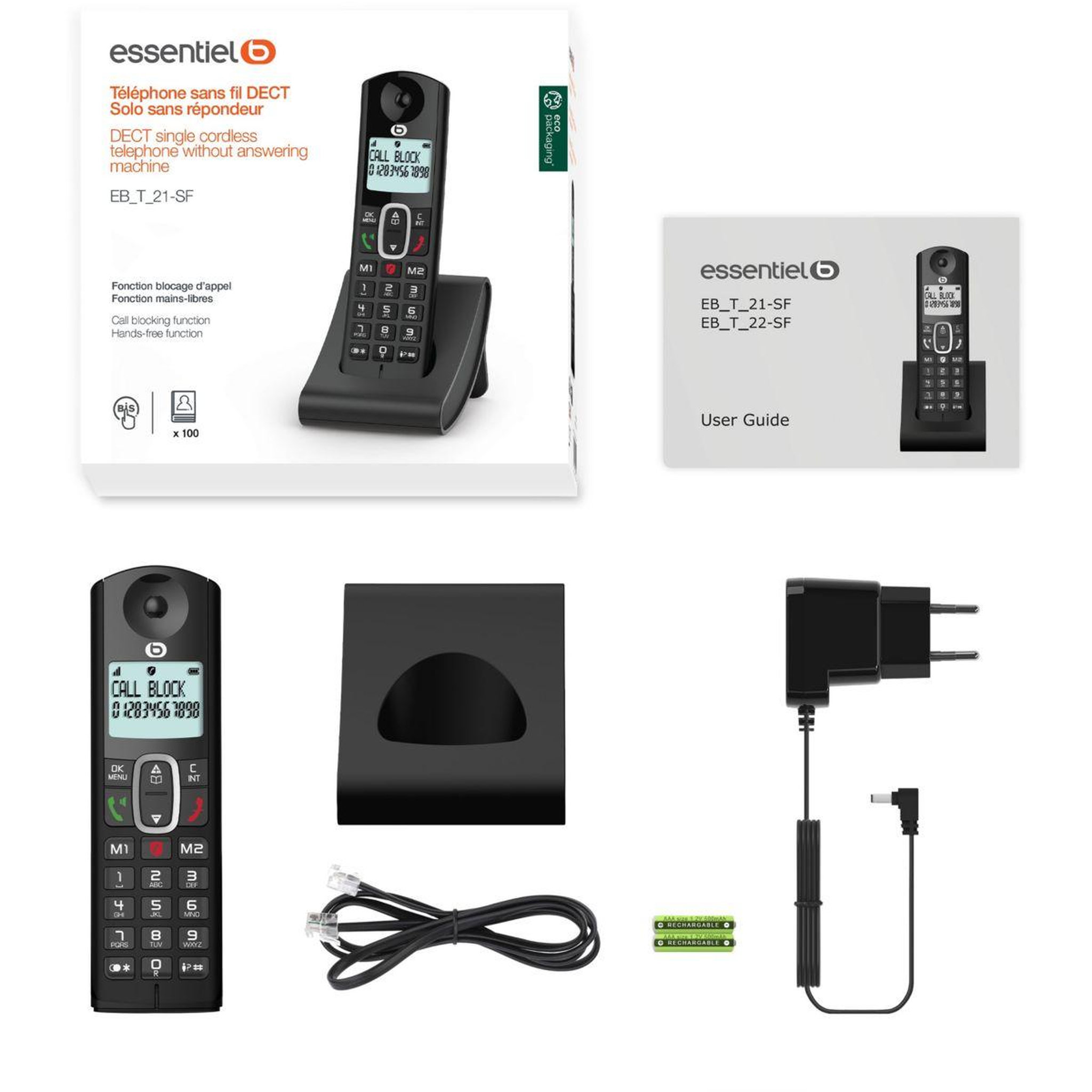 Voir la diapositive 4 : ESSENTIEL B Téléphone sans fil Tribu solo V3