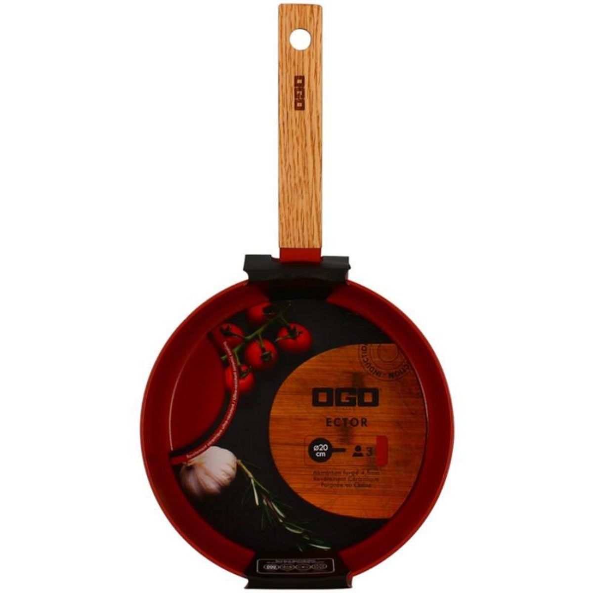 Ogo Casserolerie Ogo CASSEROLE ECTOR 20 CM EN ALUMINIUM REVETEMENT CERAMIQUE PAPRIKA AVEC MANCHE EN BOIS