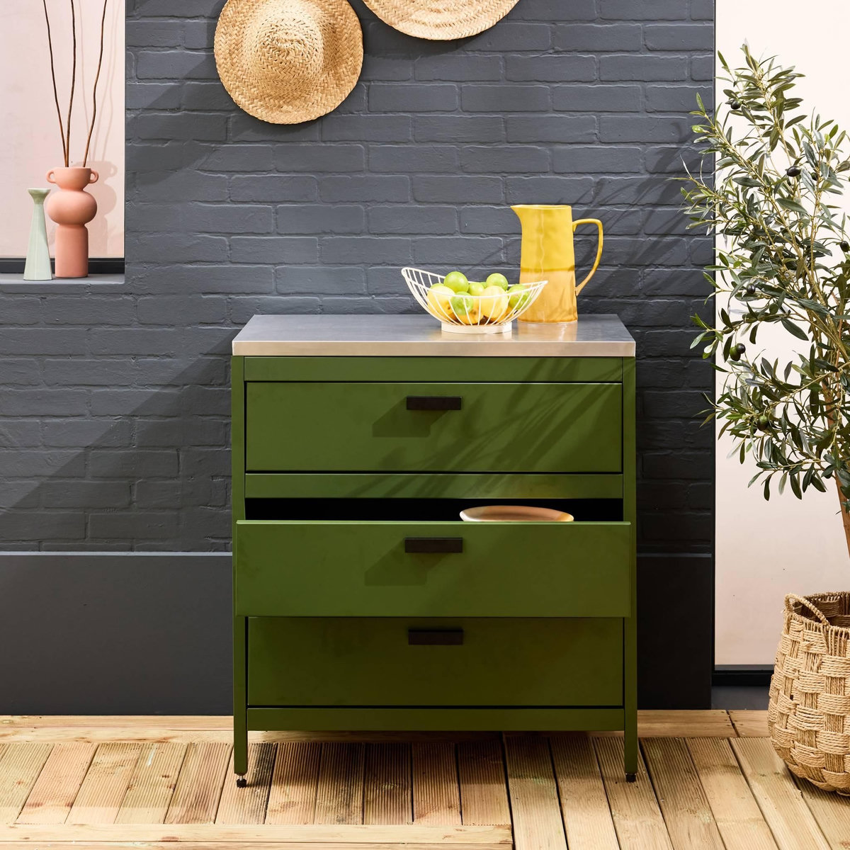 SWEEEK Cuisine d'extérieure en acier avec 3 tiroirs L80cm