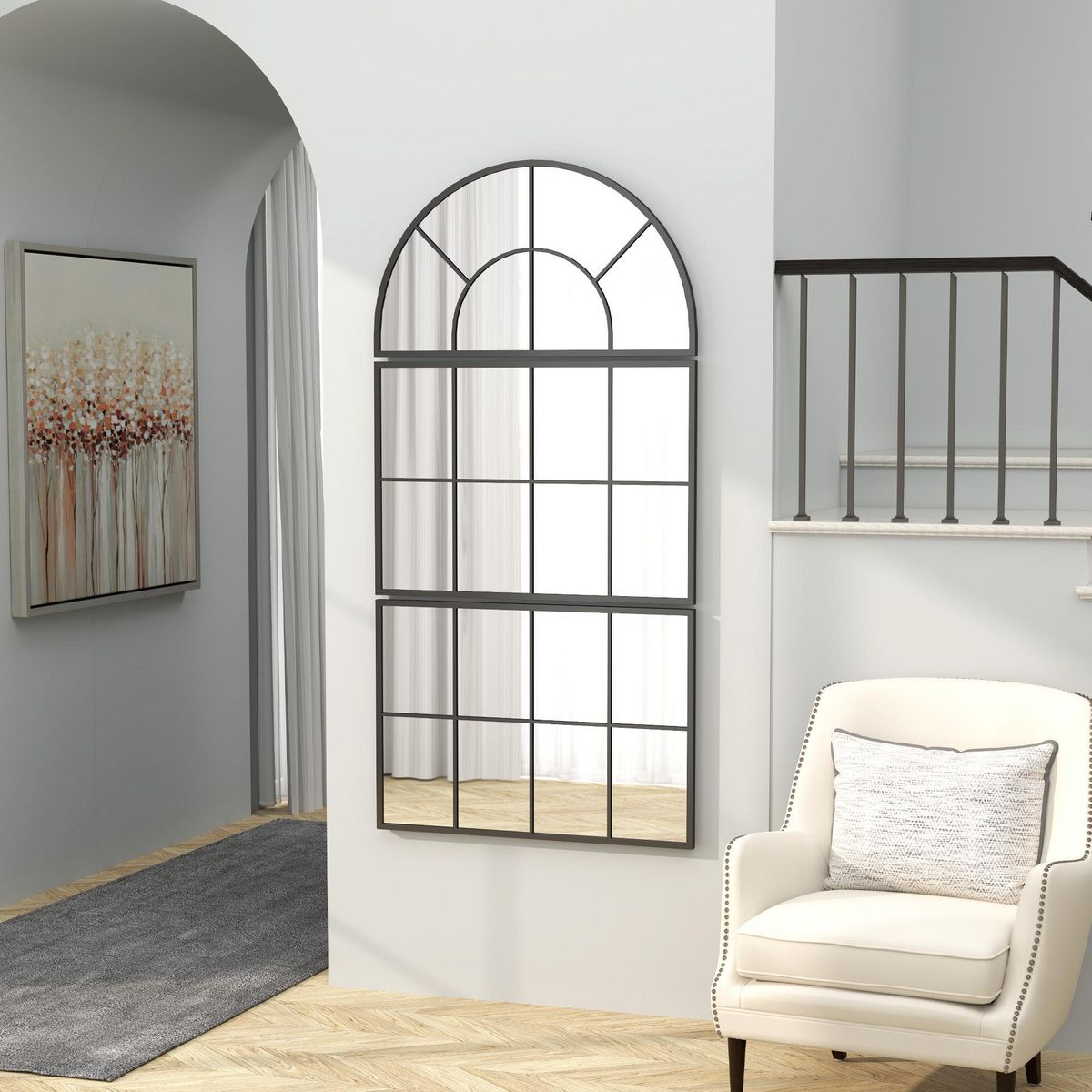 HOMCOM Miroir mural style verrière ensemble de 3 pièces métal noir verre