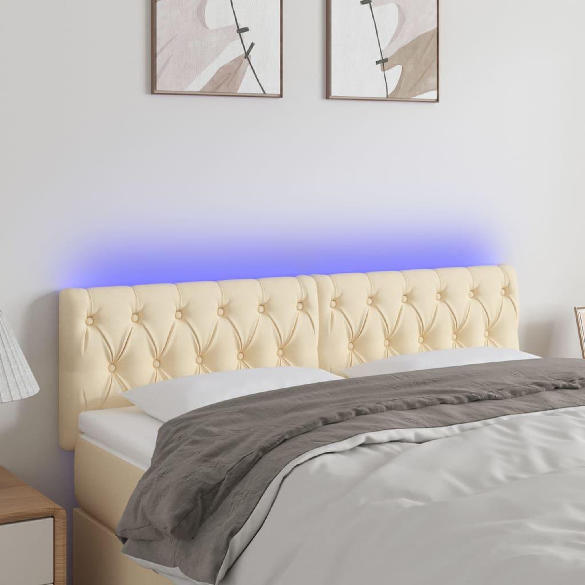 Voir la diapositive 1 : VIDAXL Tete de lit a LED Creme 160x7x78/88 cm Tissu