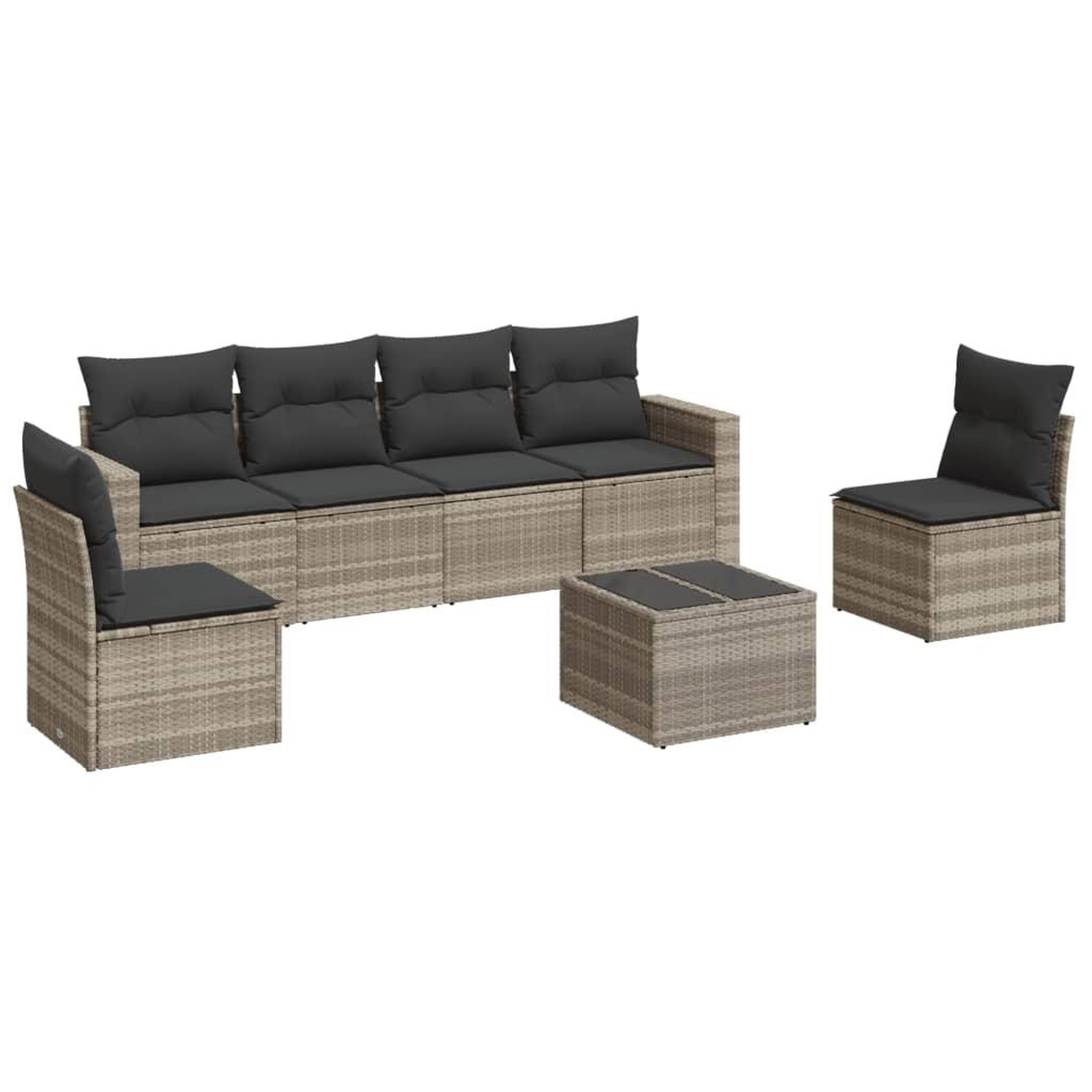 Voir la diapositive 2 : VIDAXL Salon de jardin avec coussins 7 pcs gris clair resine tressee