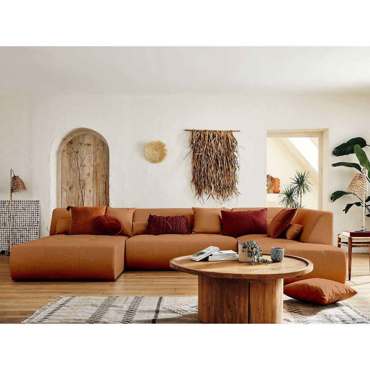 LISA DESIGN Onyx - canapé modulable panoramique d'angle droit 7 places - en tissu