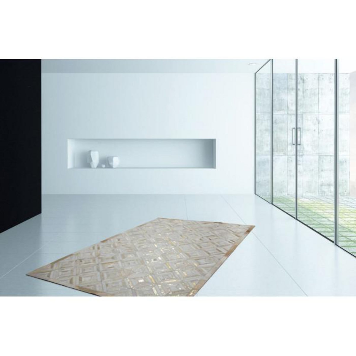 Paris Prix Tapis en Cuir Fait Main  Spark  Ivoire & Or