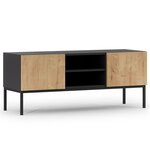 BEST MOBILIER Felicia - meuble tv - effet bois et noir - 2 portes et 2 niches - 120 cm. Coloris disponibles : Marron