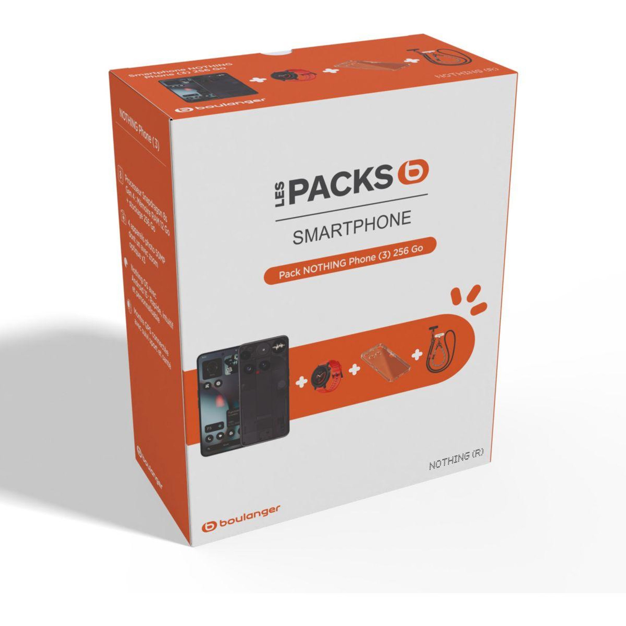 Voir la diapositive 2 : NOTHING Smartphone Pack Phone 3 Noir 256Go + Watch 3 Pro Orange + Coque + Tour de cou