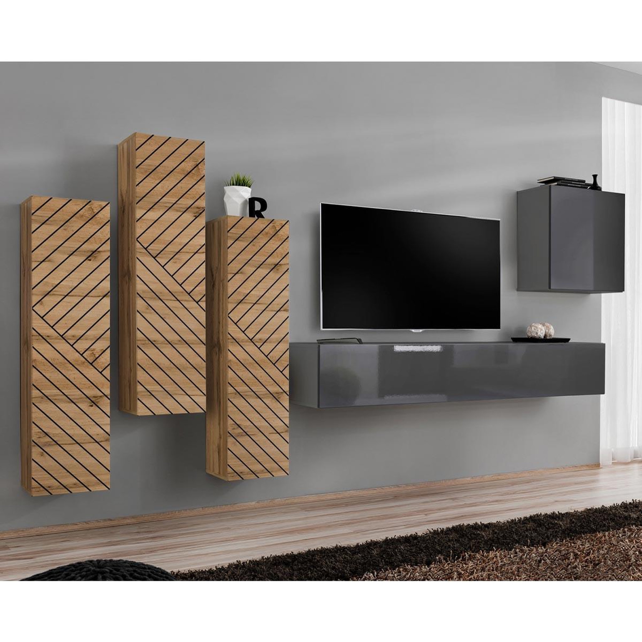 Voir la diapositive 1 : Paris Prix Ensemble meuble tv  switch lamel iii  330cm gris & naturel