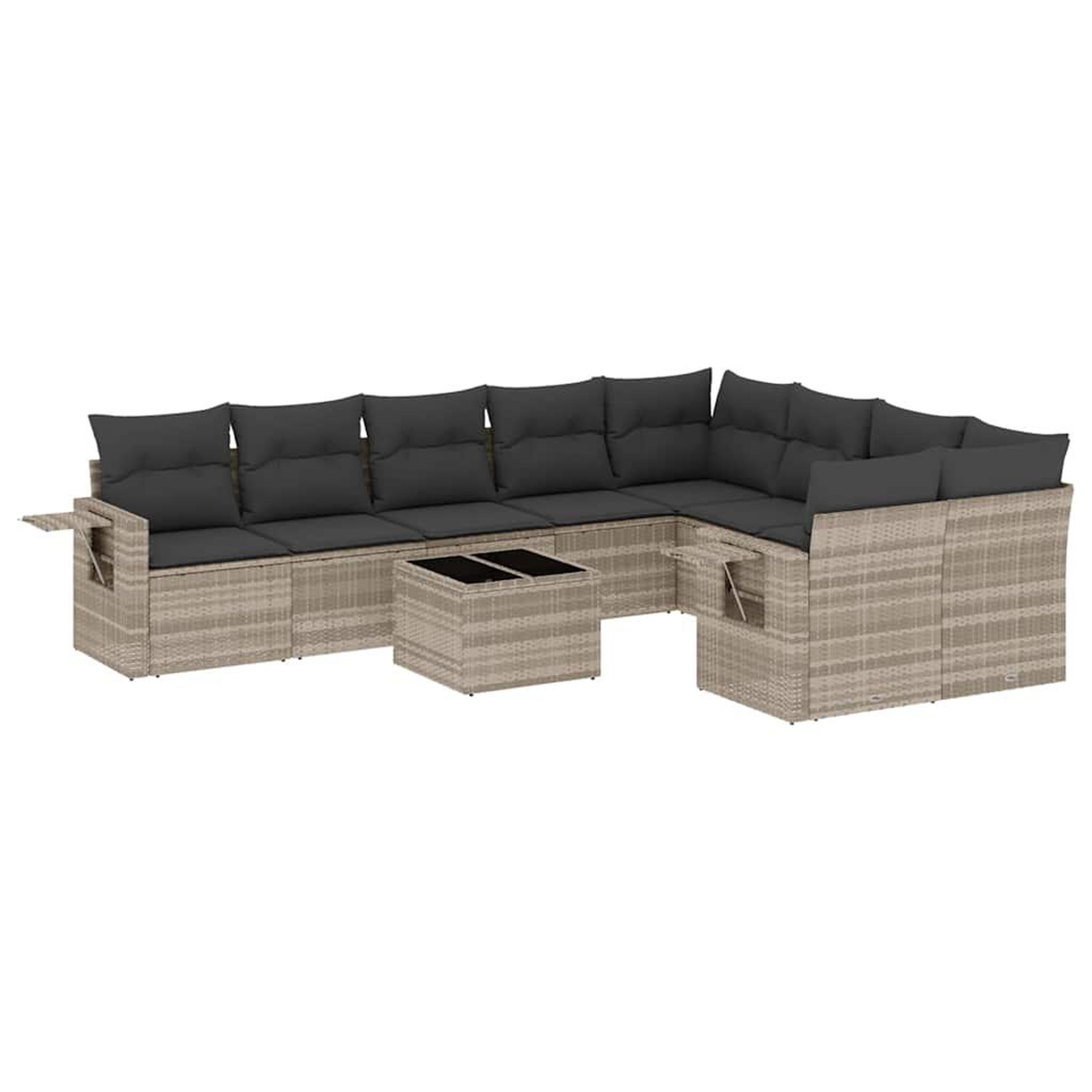 Voir la diapositive 2 : VIDAXL Salon de jardin avec coussins 10 pcs gris clair resine tressee