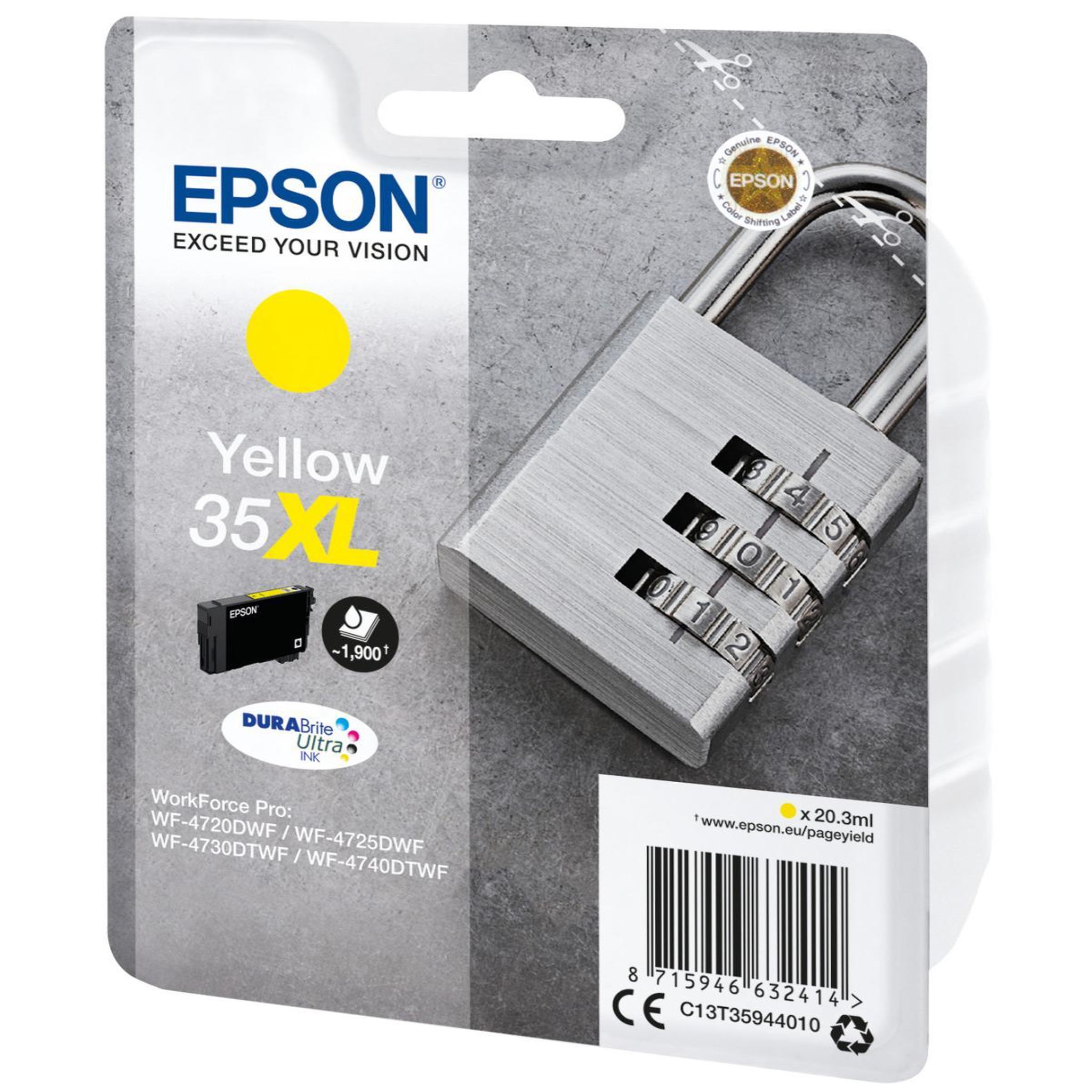 Voir la diapositive 3 : Epson Cartouche d'encre Jaune Epson C13T35944010 Haute capacité