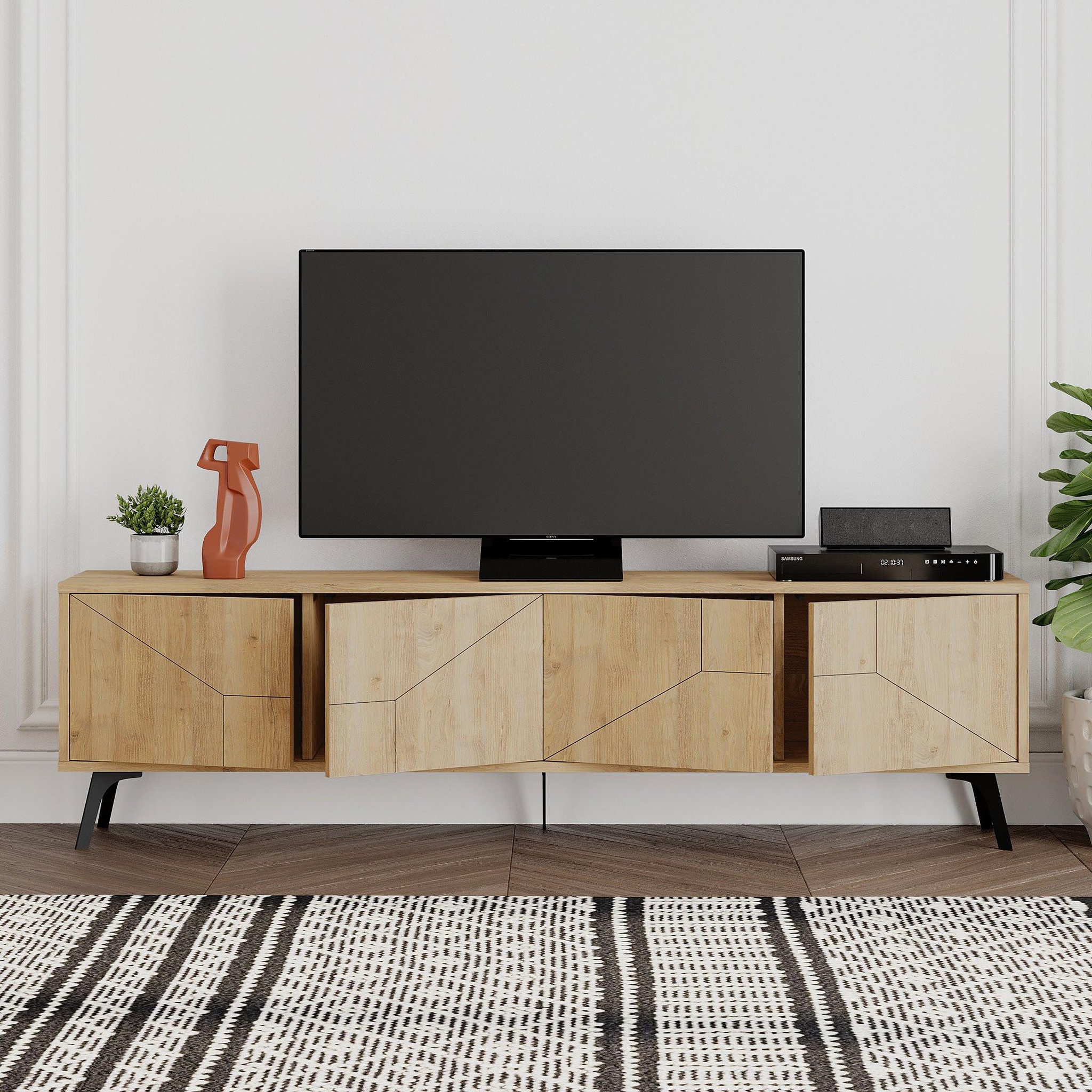 Voir la diapositive 4 : Habitat et Jardin Meuble tv en bois  dune  - 180 x 29 x 50 cm - beige