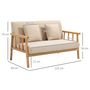 Voir la diapositive 3 : HOMCOM Canapé lounge 2 places - 2 coussins inclus - assise profonde - accoudoirs - structure bois hévéa - aspect lin beige