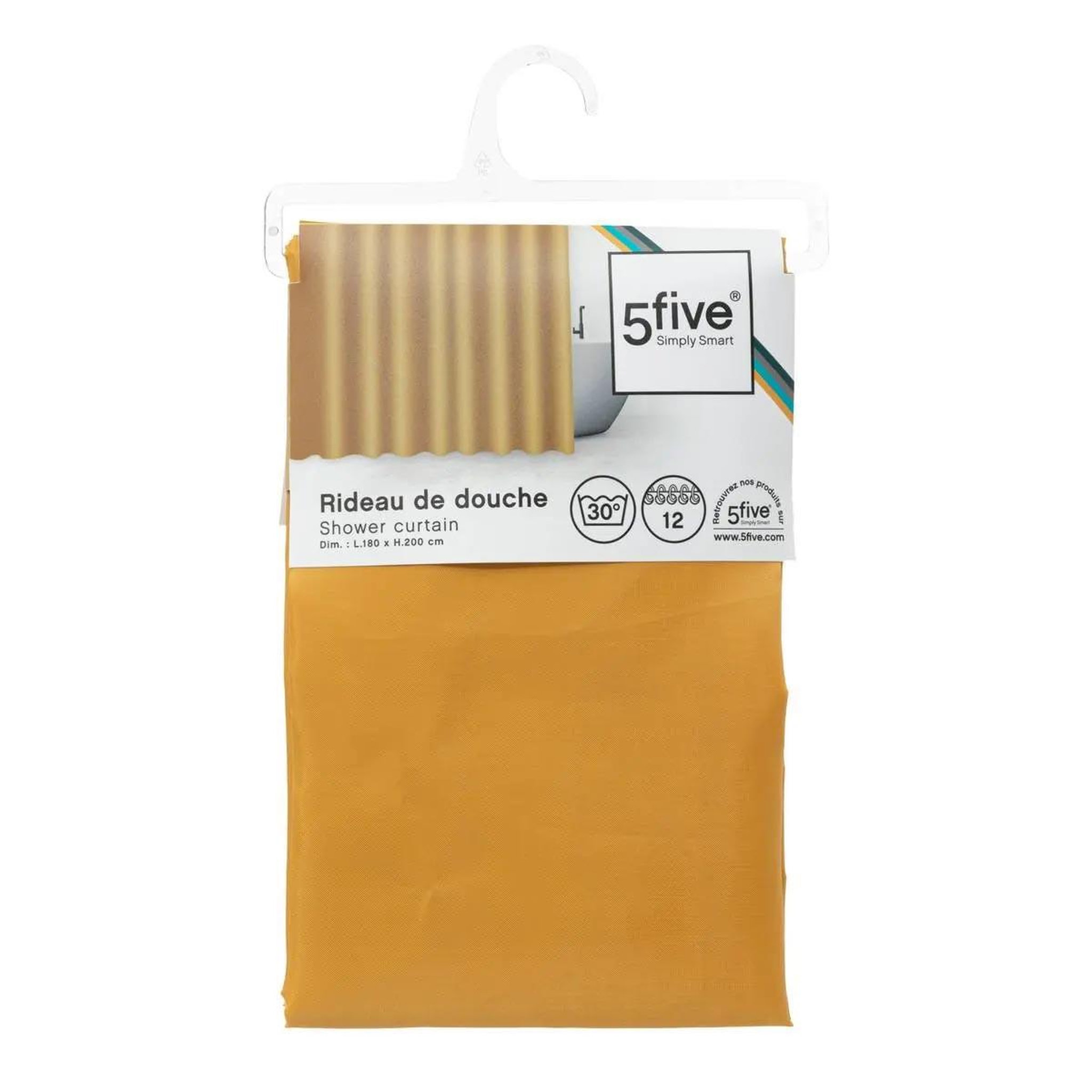 Voir la diapositive 2 : FIVE Rideau de douche polyester 180x200cm jaune