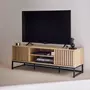 SWEEEK Meuble TV en décor bois rainuré et piètement en métal noir. système d'ouverture par pression