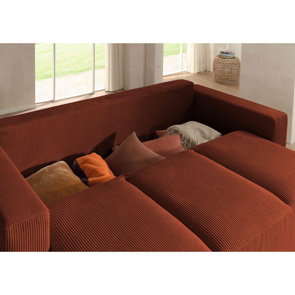 LISA DESIGN Livy - canapé droit convertible - avec coffre - en velours côtelé - 3 places