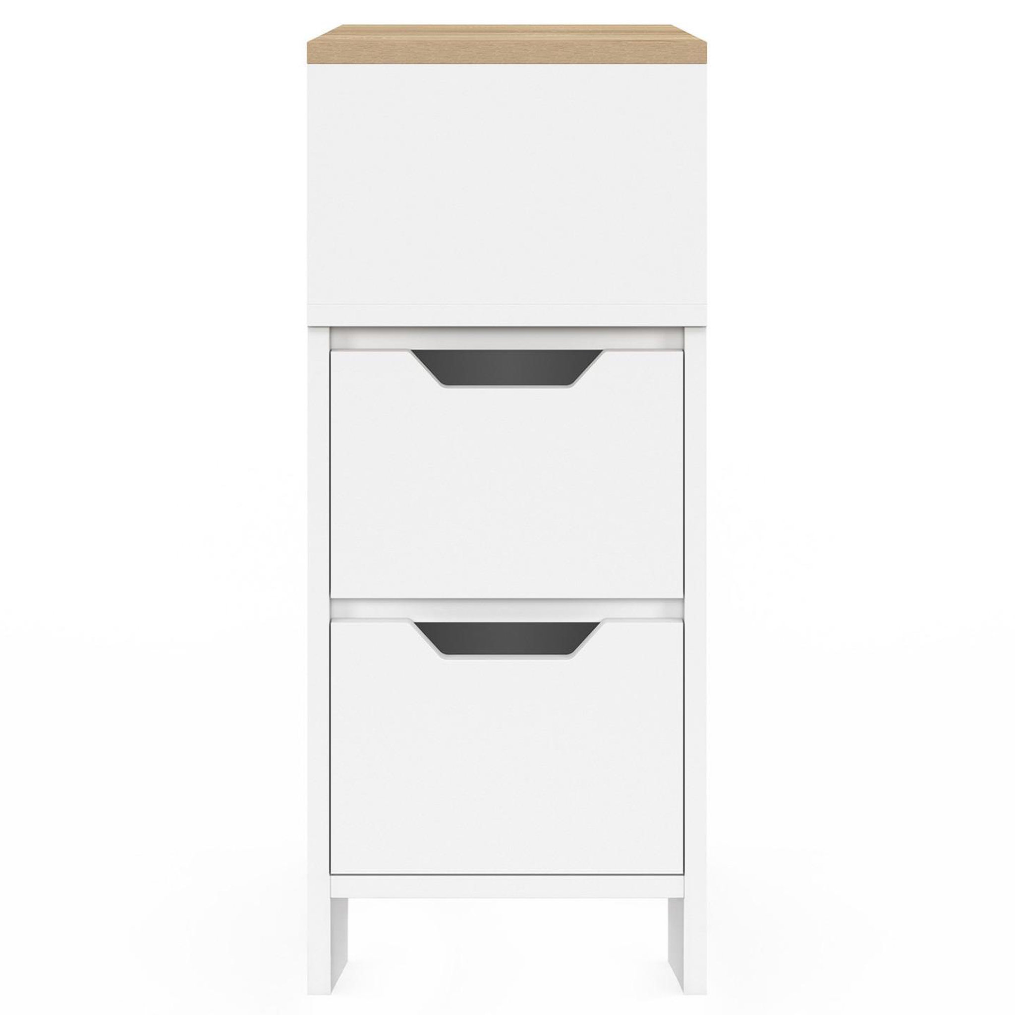 Voir la diapositive 3 : ID MARKET Lot de 2 tables de chevet étroites anouk 2 tiroirs avec niche latérale réversible blanc et bois