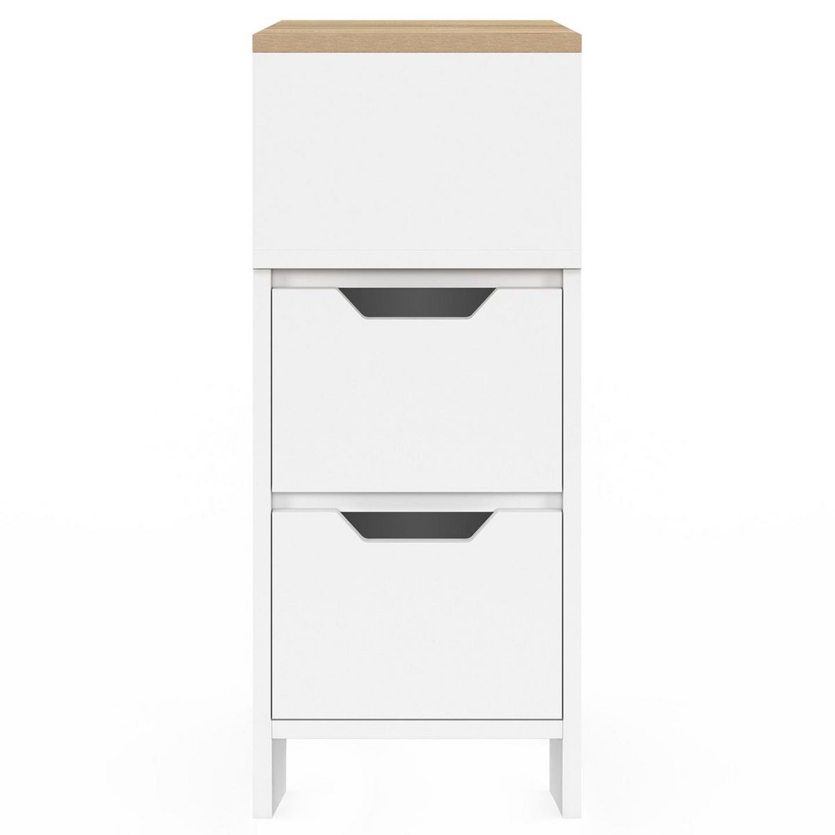 ID MARKET Lot de 2 tables de chevet ANOUK 2 tiroirs avec niche latérale réversible blanc et bois