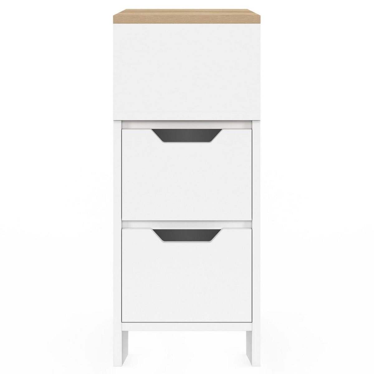 ID MARKET Lot de 2 tables de chevet ANOUK 2 tiroirs avec niche latérale réversible blanc et bois