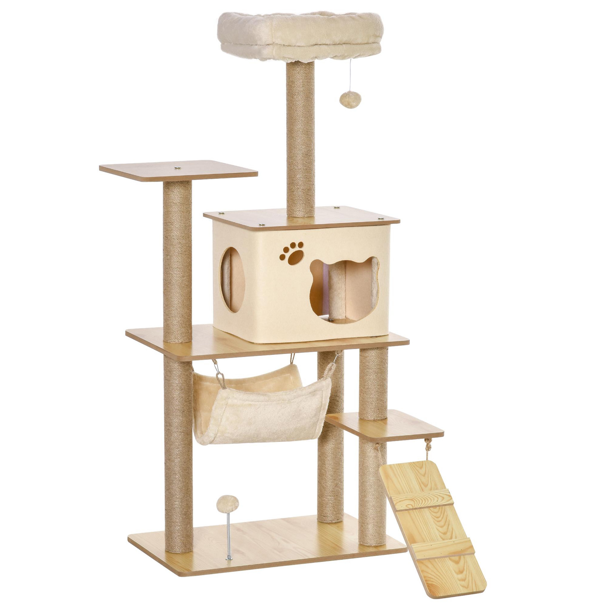 PAWHUT Arbre à chat design effet bois naturel h.130cm nombreux équipements jouets