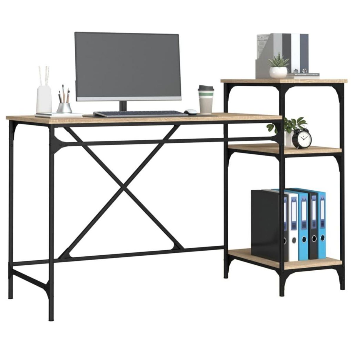 VIDAXL Bureau et etageres chene sonoma 135x50x90cm bois ingenierie/fer