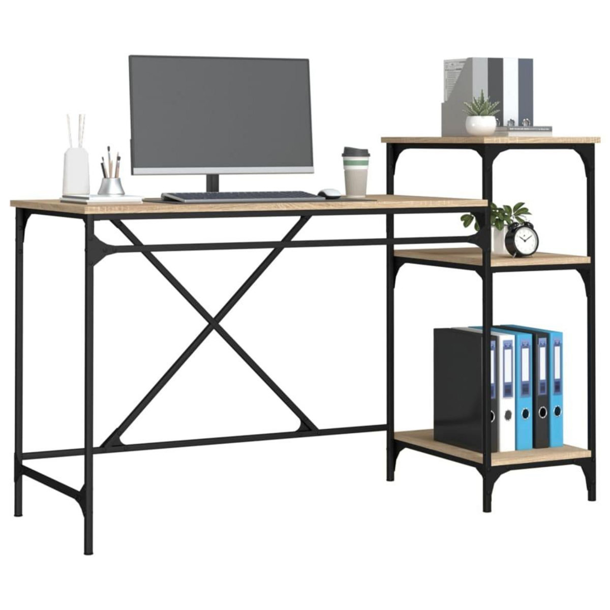 VIDAXL Bureau et etageres chene sonoma 135x50x90cm bois ingenierie/fer
