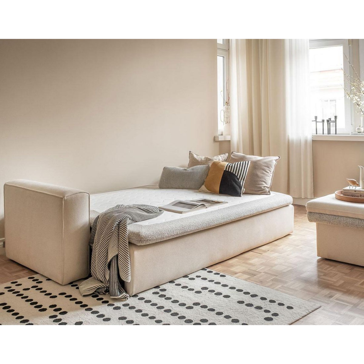 BEST MOBILIER Wilson - canapé droit 3 places convertible avec coffre en tissu et tissu texturé