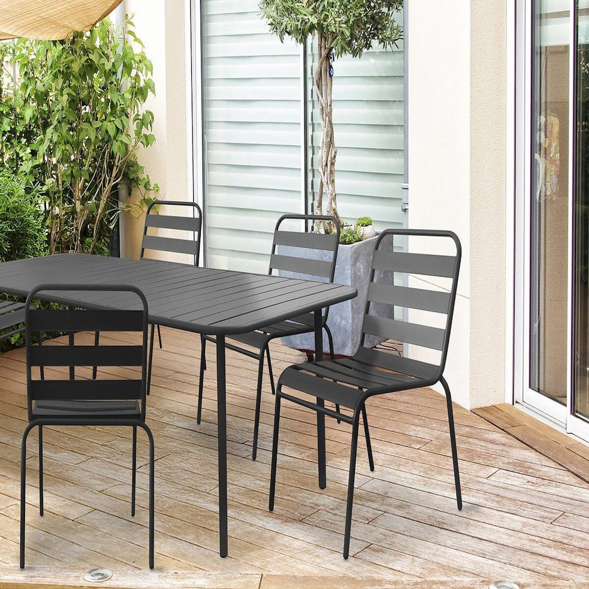 Habitat et Jardin Lot de 2 chaises de jardin en métal empilables  Bilbao  - Gris