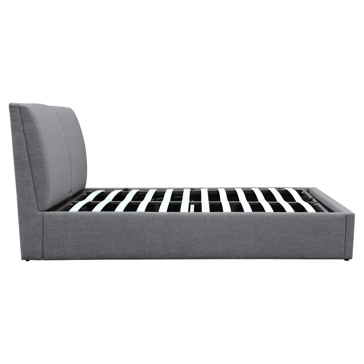 Lit coffre avec sommier relevable et tête de lit effet coussins en tissu gris foncé 140x200 cm EMMANUEL