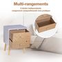 Voir la diapositive 5 : HOMCOM Chevet table de nuit design scandinave 40L x 30l x 56H cm 2 tiroirs bois massif pin MDF blanc et hêtre motif graphique