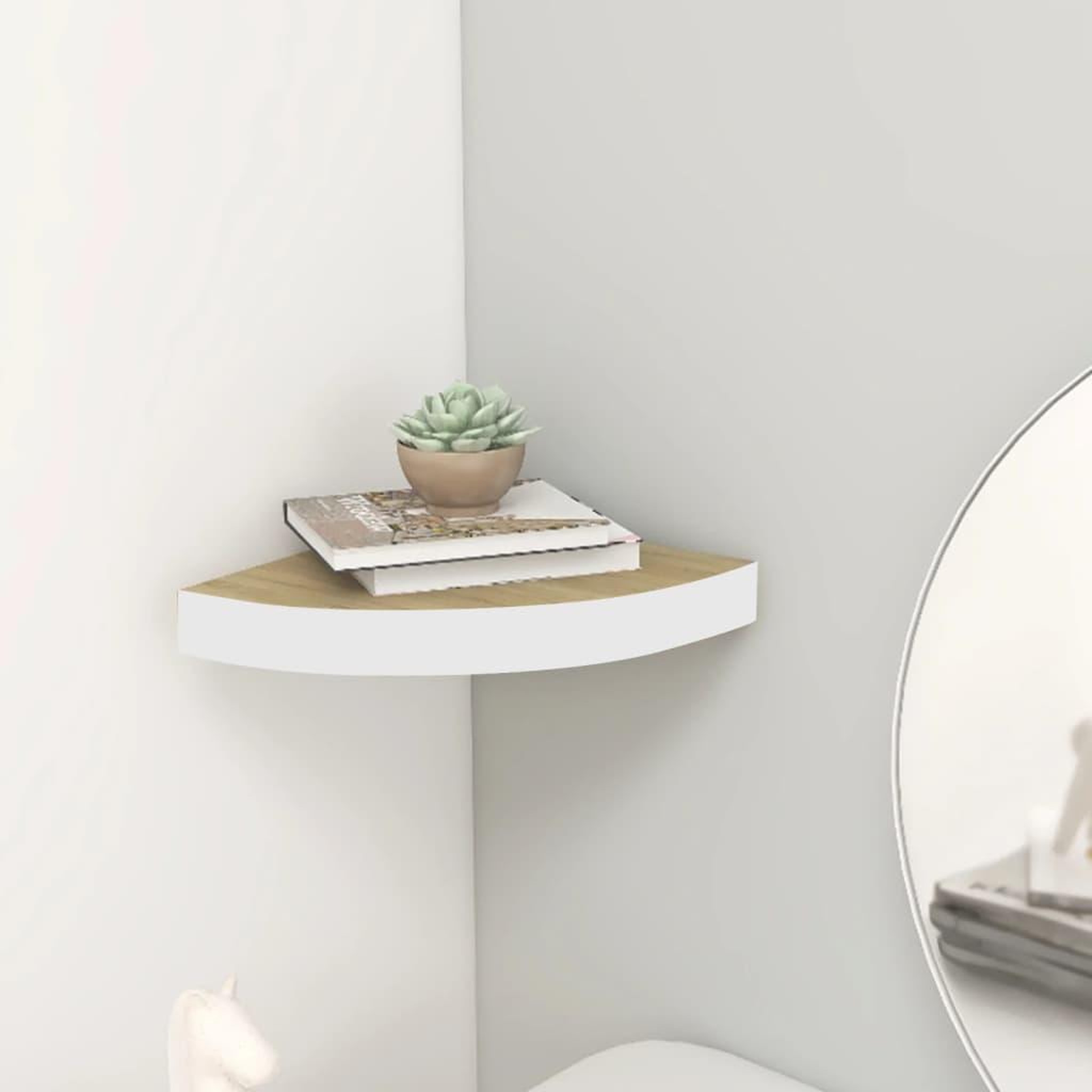 Voir la diapositive 1 : VIDAXL Etagere d'angle murale Chene et blanc 25x25x3,8 cm MDF