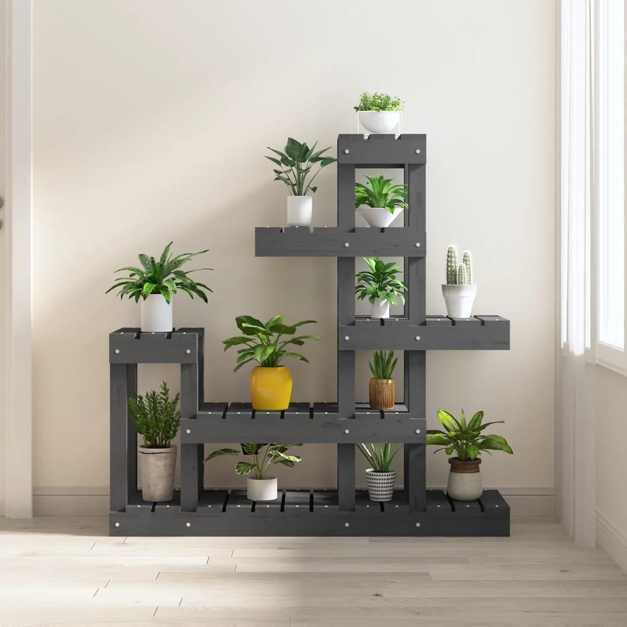Voir la diapositive 1 : VIDAXL Support a plantes Gris 92x25x97 cm Bois massif de pin