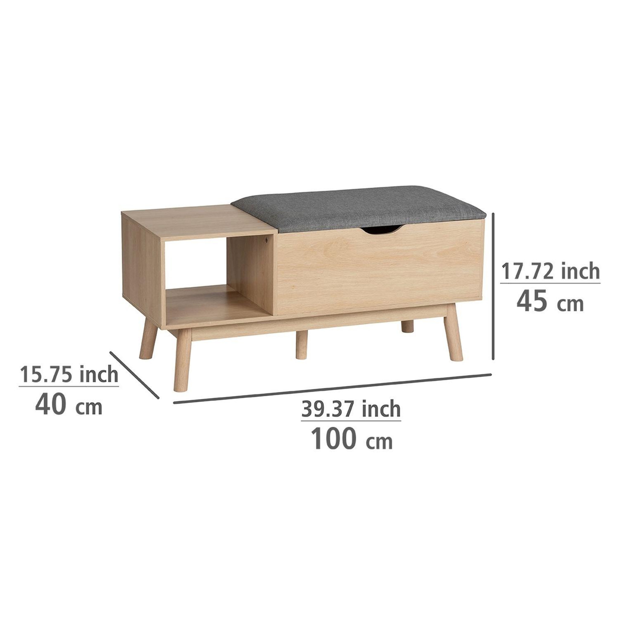 Voir la diapositive 2 : Wenko Banc d'entrée edda avec coffre de rangement et niche ouverte - gris et bois