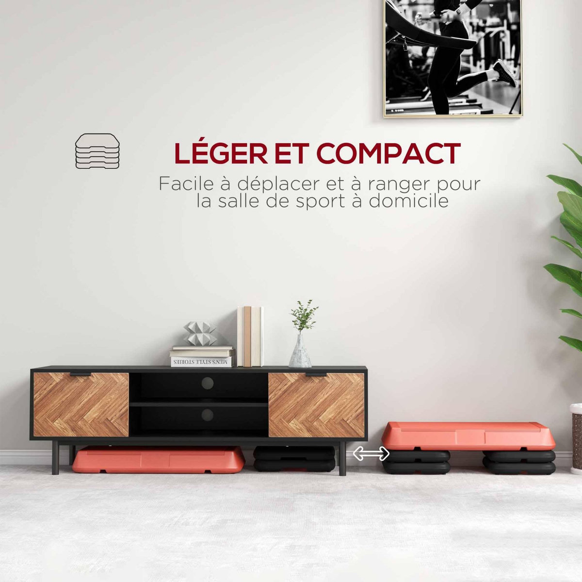 HOMCOM Stepper aérobic fitness hauteur réglable 3 niv. 10/15/20 cm surface antidérapante PE rouge