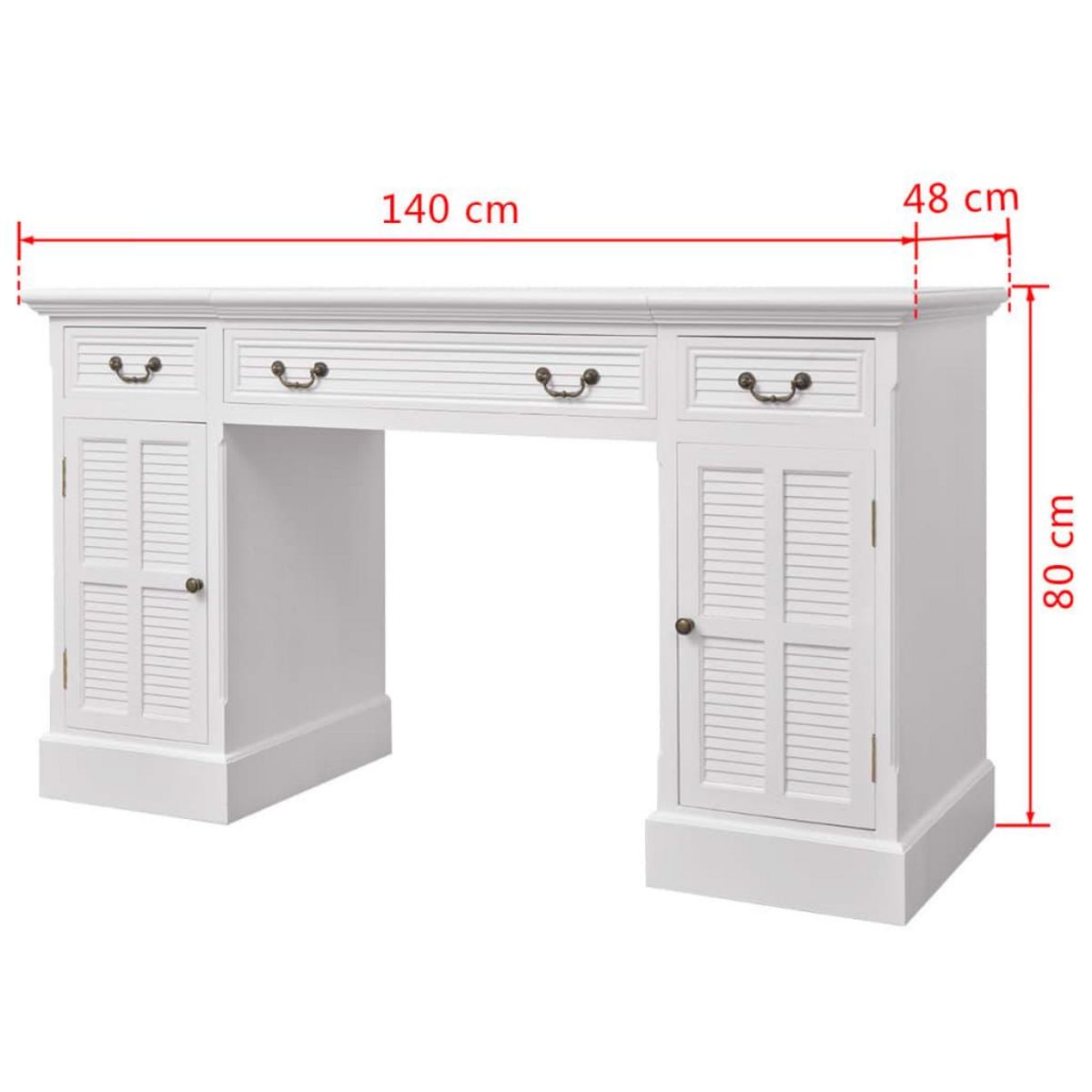 VIDAXL Bureau a double piedestal Blanc 140 x 48 x 80 cm
